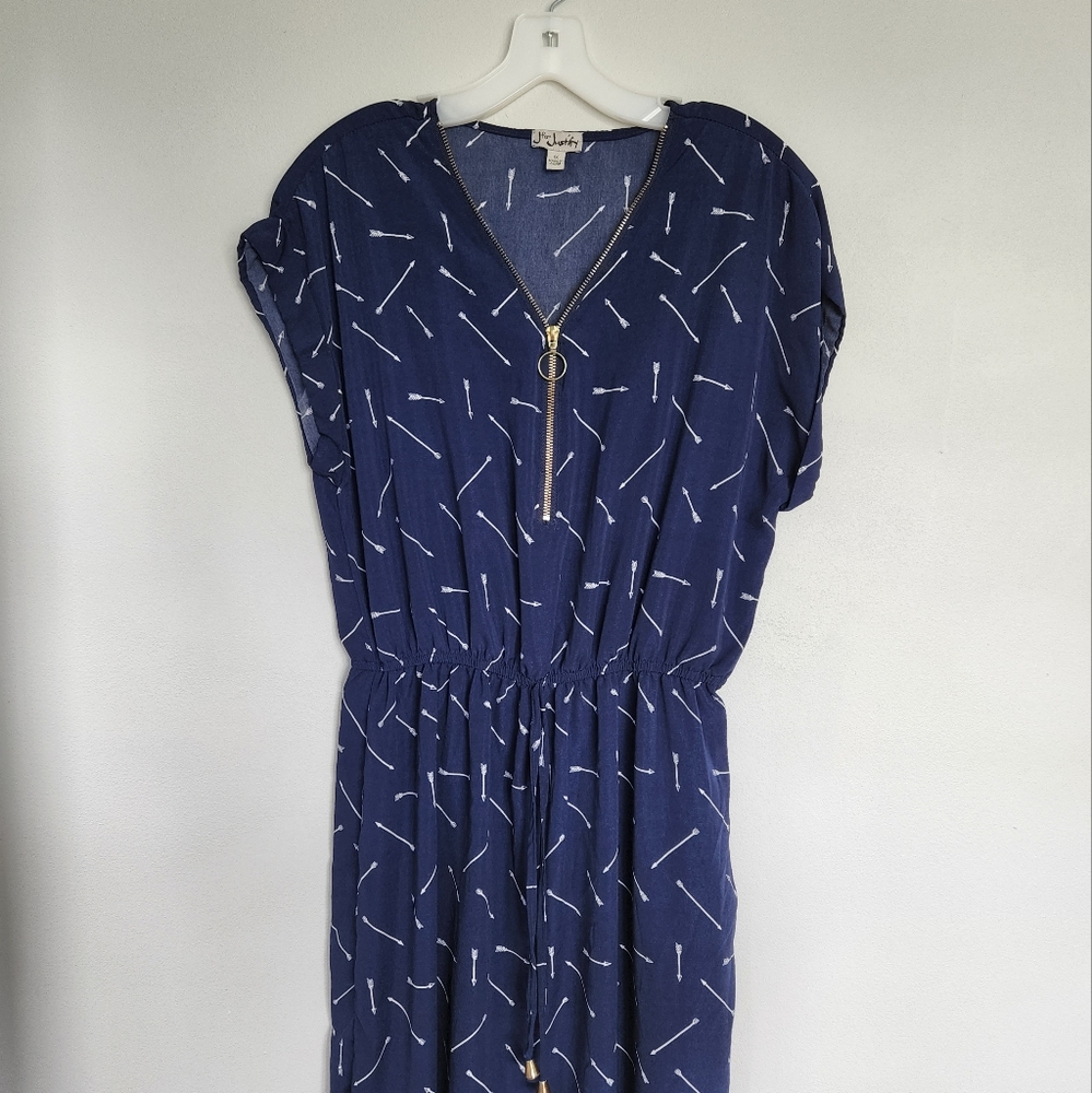 J for Justify Blue Front Zipper Mid Dress